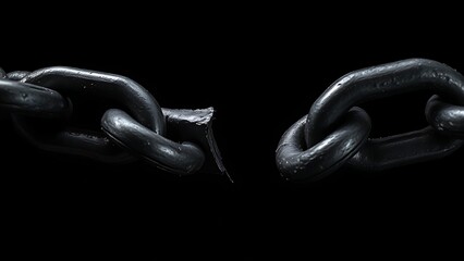 schism. Broken metal chain link cut in half, symbolic separation concept. wellbeing guides, coaching materials, designed for coaching and self-improvement content, used by event planners.