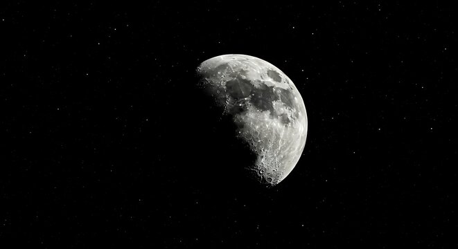 The Moon Partially Illuminated Against the Dark Night Sky.