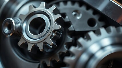 interlocking. Precision mechanical gears interlocking on metallic surfaces. product launch decks, UI/UX mockups, designed for data visualization dashboards and holographic UIs.