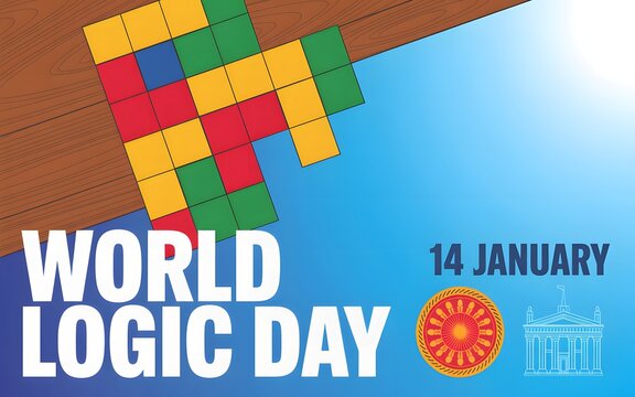 World logic day celebration with colorful blocks and date