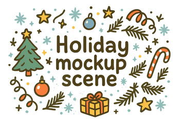 Fototapeta premium Holiday Doodle Delight. Holiday mockup scene. Hand-drawn doodle illustration of Holiday mockup scene. simple