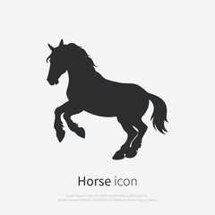 Fototapeta premium Silhouette icon of a Gypsy draft horse jumping. Simple black vector illustration, isolated on a white background. Symbol of the New Year 2026. Perfect for a logo, icon, or emblem