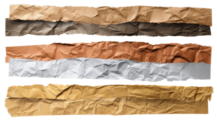 Textured torn paper strips in gold brown and silver metallic hues ideal for abstract backgrounds and craft projects adding rich tactile quality