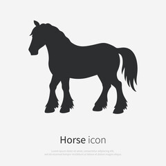 Gypsy draft horse walking silhouette icon. Black horse logo isolated on white background, side view. 