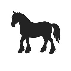 Obraz premium Gypsy draft horse walking silhouette icon. Black horse logo isolated on white background, side view. Vector illustration.Symbol of the New Year 2026. Perfect for logo, icon, emblem