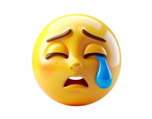 Cartoon 3D Crying Face Emoji Icon, Large Single Tear, Minimal Plastic Style, Isolated PNG