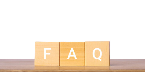 Wooden blocks with FAQ letters for frequently asked questions concept, isolated on transparent background