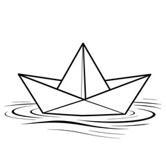 Simple hand drawn paper boat floating on water waves