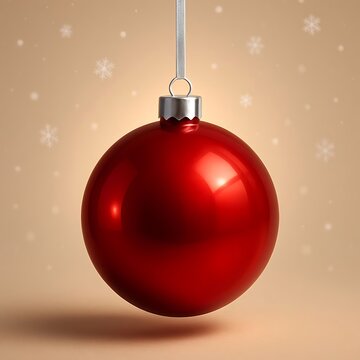 Glossy Red Christmas Ornament Dangling Against Beige Background