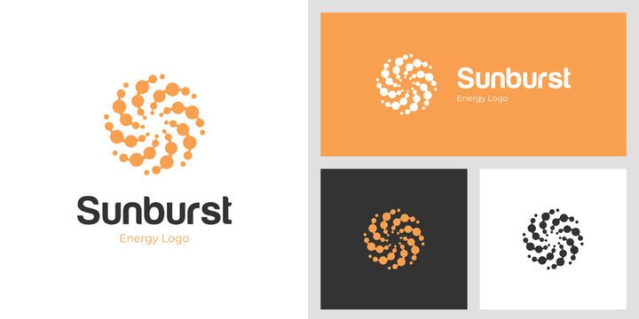 Sunburst Energy Logo Design with Abstract Spiral Power Symbol, for Renewable Energy, and Modern Technology Branding