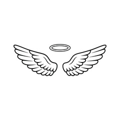 Simple line art angel wings with halo