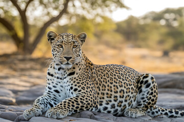 Obraz premium Leopard resting on rocks in natural habitat big cat