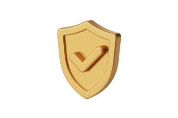 Secure your digital world with a golden shield of protection featuring a checkmark for ultimate safety and assurance, modern design conveys trust