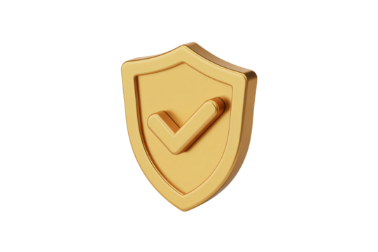 Secure your digital world with a golden shield of protection featuring a checkmark for ultimate safety and assurance, modern design conveys trust