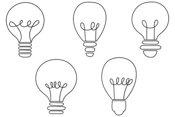 Hand-drawn doodle set of light bulbs on a white background.