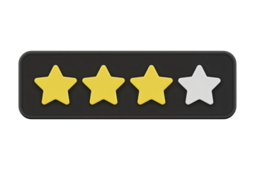 Customer feedback with three golden stars and one white star showing a good rating, perfect for reviews or satisfaction surveys and improving services