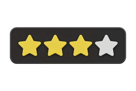 Customer feedback with three golden stars and one white star showing a good rating, perfect for reviews or satisfaction surveys and improving services