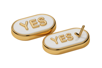 Two golden 'Yes' symbols, one with a checkmark, convey agreement, acceptance, and positive affirmation in a modern, eye-catching way for success