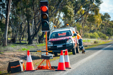 Road Construction Traffic Controller on the Highway