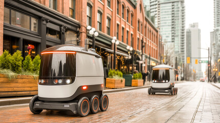 futuristic delivery robots moving