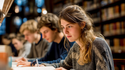 group of university students studying