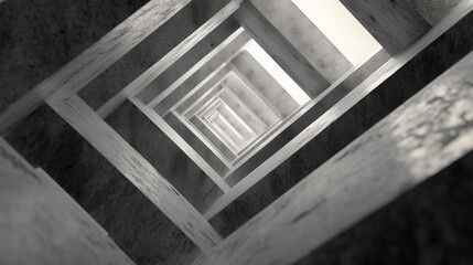 Obraz premium View looking up through a modern concrete spiral staircase in a building