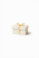 Obraz premium Isolated patterned gift box with a gold ribbon on a white background.
