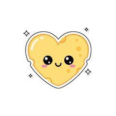 Obraz premium Cheese heart with cute face cartoon vector illustration design