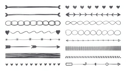 Hand-Drawn Doodle Arrows, Lines, and Dividers Set  Sketch Vector Elements for Notes and UI.