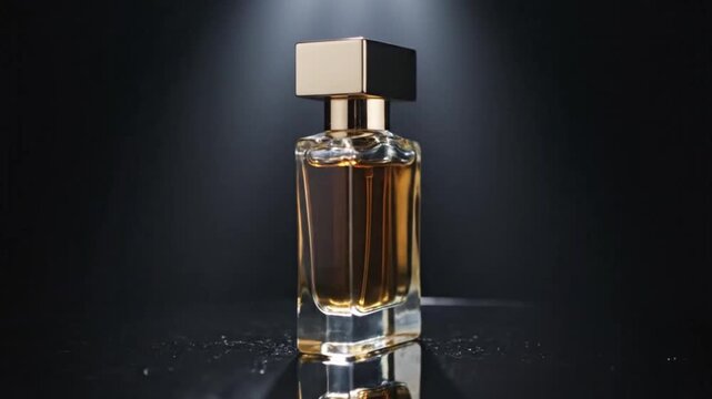 Unbranded Perfume Bottle Rotating on Glossy Reflective Surface