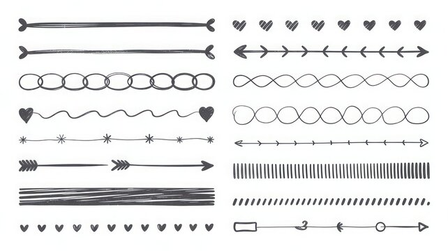 Hand-Drawn Doodle Arrows, Lines, and Dividers Set  Sketch Vector Elements for Notes and UI.