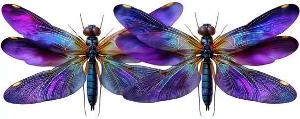 Vibrant stained glass depiction of dragonfly wings showcasing intricate patterns and a cosmic color palette