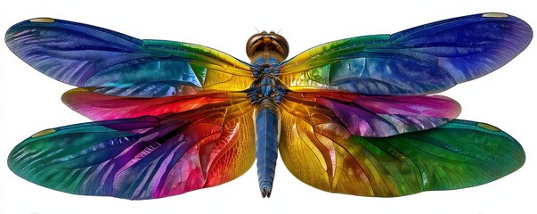 Stained glass dragonfly wings featuring vibrant colors and intricate patterns, creating a dynamic and artistic visual