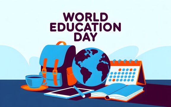 World education day celebration with school supplies and globe
