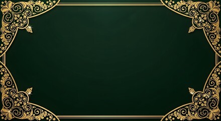 Elegant Ornate Golden Border Frame on a Deep Green Background - Luxurious Decorative Element