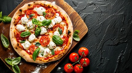 Pizza Collection: Assorted Margherita, Pepperoni, Cheese & Loaded Pizzas (Whole & Slices) on Wooden Peels, Metal Pans & White Plates, with Varied Backgrounds (Dark, Plain) for Italian Cuisine,