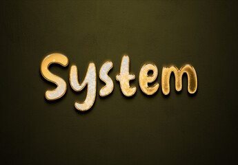 Old gold text effect of word System with 3D glossy style Mockup.	