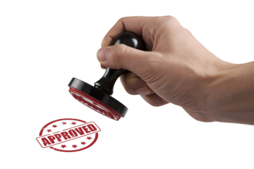 Hand stamping a red approved message, symbolizing success, acceptance, and validation of quality, perfect for business, finance, and positive messaging