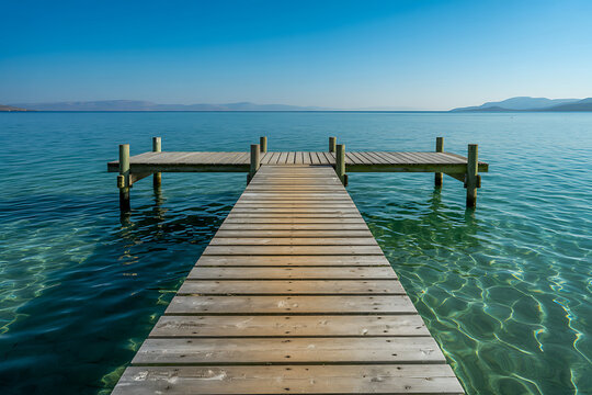 Wooden Pier Jutting into Crystal Clear Turquoise Water
