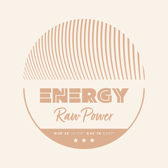 A strong circular composition with rising wave lines expressing raw energy, power, and athletic intensity.