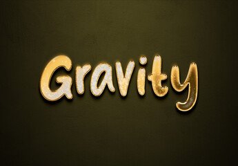 Old gold text effect of word Gravity with 3D glossy style Mockup.	