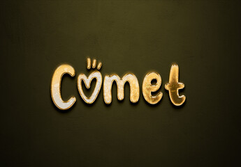 Old gold text effect of word Comet with 3D glossy style Mockup.	