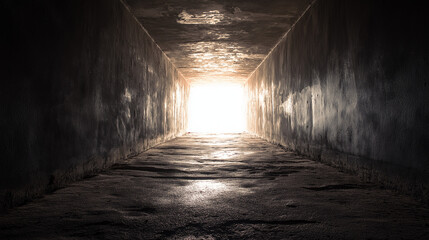 Obraz premium claustrophobic. Narrow tunnel with dark walls and a distant light source. travel magazines, destination branding, designed for travel destination branding, elevates destination branding.
