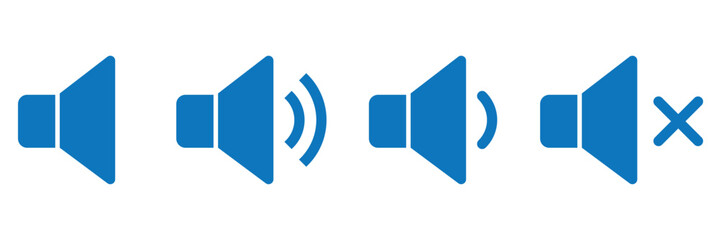 Sound volume icons set with different signal levels on white background. Аn icon that increases and reduces the sound. Speaker icon set. volume icon vector. loudspeaker icon vector. design eps 10