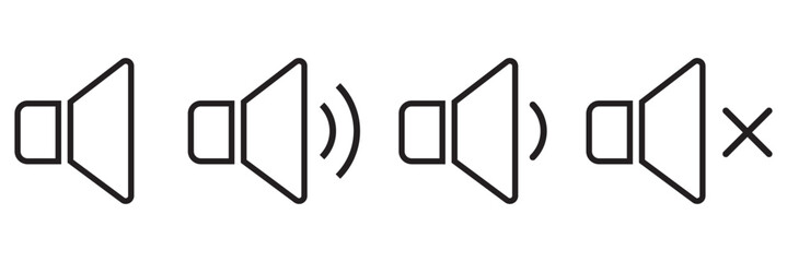 Speaker icon set on transparent background. Mute and unmute volume sound.