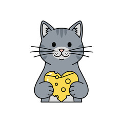 Cute cat holding cheese heart cartoon animal character