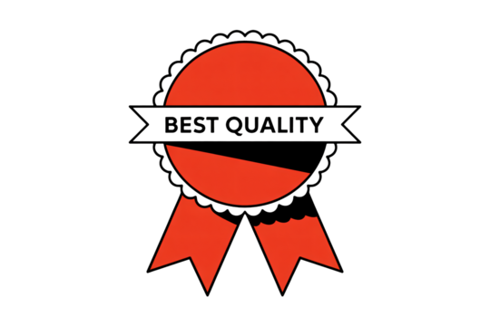 Stand out with this vibrant red ribbon for your brand's top-tier quality badge, ideal for highlighting product excellence and customer satisfaction guarantees