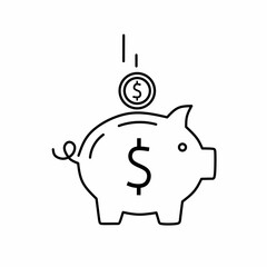 Simple line art piggy bank money icon illustration