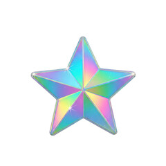 Obraz premium Iridescent five pointed star shape with holographic rainbow colors isolated on transparent background