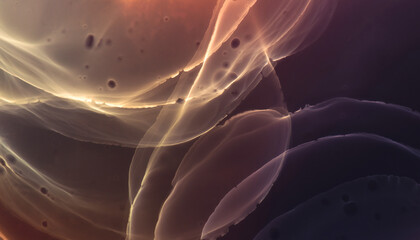 Abstract flowing alcohol ink art with warm and cool translucent colors creating ethereal patterns on a dark background.